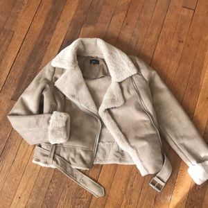 Topshop Faux Fur Aviator Jacket Tan